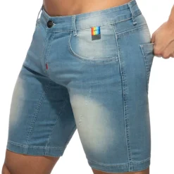 Addicted Shorts-Bermuda Jeans Rainbow Tape Bleu Indigo