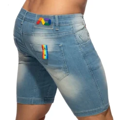 Addicted Shorts-Bermuda Jeans Rainbow Tape Bleu Indigo