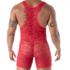 TOF Paris Bodys Sexy|Tenues Sexy-Body à Poches en Dentelle Fluide Rouge