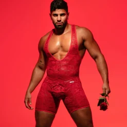 TOF Paris Bodys Sexy|Tenues Sexy-Body à Poches en Dentelle Fluide Rouge