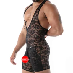 TOF Paris Bodys Sexy|Tenues Sexy-Body à Poches en Dentelle Fluide Noir