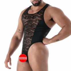 TOF Paris Bodys Sexy|Tenues Sexy-Body String en Dentelle Fluide Noir