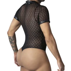 CandyMan Bodys Sexy|Tenues Sexy-Body String Résille Géométrique Noir