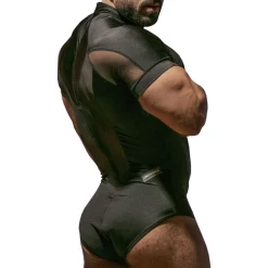 Omohonia Bodys Sexy-Body Zeus à Manches Courtes Noir