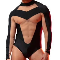 Omohonia Bodys Sexy-Body Zeus Noir à Manches Longues Noir - Chair