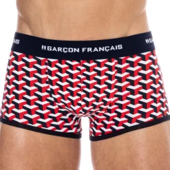 Garçon Français Shortys|Boxers-Boxer Court Coton Géométrique Bleu Marine