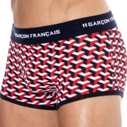 Garçon Français Shortys|Boxers-Boxer Court Coton Géométrique Bleu Marine