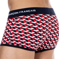 Garçon Français Shortys|Boxers-Boxer Court Coton Géométrique Bleu Marine