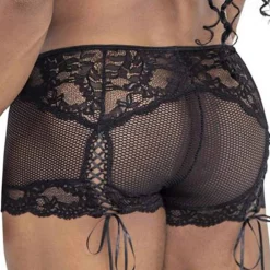 CandyMan Boxers Sexy-Boxer Court Dentelle et Résille Noir