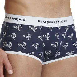 Garçon Français Shortys|Boxers-Boxer Court Origami Coq - Bleu Marine - Blanc