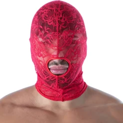 TOF Paris Accessoires Sexy-Cagoule Bouche Ouverte en Dentelle Fluide Rouge