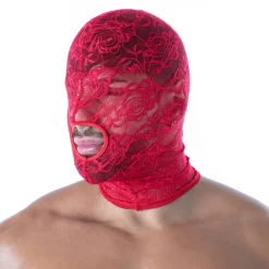 TOF Paris Accessoires Sexy-Cagoule Bouche Ouverte en Dentelle Fluide Rouge