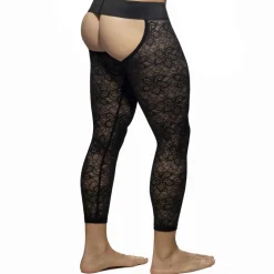 Addicted Tenues Sexy-Caleçon Long Empty Bottom Dentelle Florale Noir