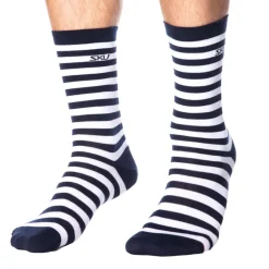 SKU Chaussettes-Chaussettes Basses Coton Marinière - Bleu Marine - Blanc