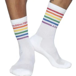Addicted Chaussettes-Chaussettes Rainbow Blanches