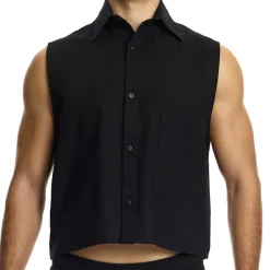 Modus Vivendi Chemises / Polos-Chemise Crop Sans Manches en Lin Noire