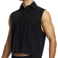Modus Vivendi Chemises / Polos-Chemise Crop Sans Manches en Lin Noire