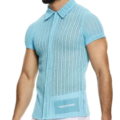 Modus Vivendi Chemises / Polos-Chemise Striped Crochet Bleu Clair