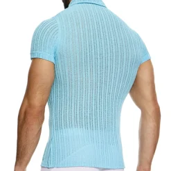 Modus Vivendi Chemises / Polos-Chemise Striped Crochet Bleu Clair