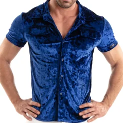 TOF Paris Chemises / Polos-Chemisette Velours Froissé Bleue