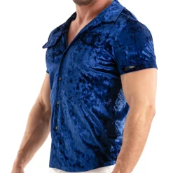 TOF Paris Chemises / Polos-Chemisette Velours Froissé Bleue