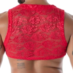 TOF Paris Tenues Sexy-Crop Top Zippé en Dentelle Fluide Rouge