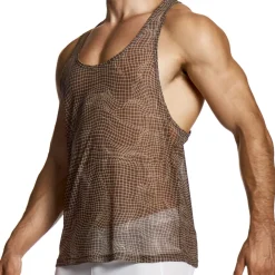 Modus Vivendi Débardeurs-Débardeur Abstract Résille Marron