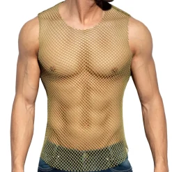 ES Collection Tenues Sexy|Débardeurs-Débardeur Beachy Résille Kaki