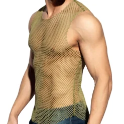 ES Collection Tenues Sexy|Débardeurs-Débardeur Beachy Résille Kaki