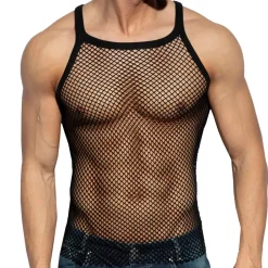 ES Collection Tenues Sexy|Débardeurs-Débardeur Beachy Strap Résille Noir