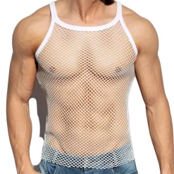 ES Collection Tenues Sexy|Débardeurs-Débardeur Beachy Strap Résille Blanc