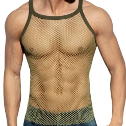 ES Collection Tenues Sexy|Débardeurs-Débardeur Beachy Strap Résille Kaki