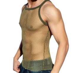 ES Collection Tenues Sexy|Débardeurs-Débardeur Beachy Strap Résille Kaki