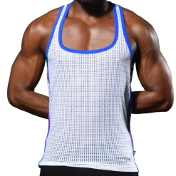 Andrew Christian Débardeurs-Débardeur Col Carré en Mesh Blanc