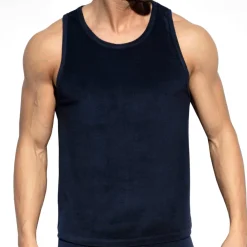 ES Collection Hauts|Débardeurs-Débardeur Coton Eponge Bleu Marine