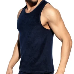 ES Collection Hauts|Débardeurs-Débardeur Coton Eponge Bleu Marine