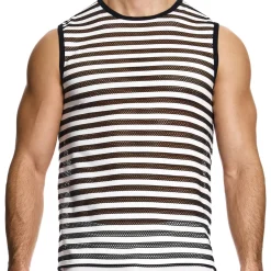 Modus Vivendi Débardeurs-Débardeur Full Striped Through Rayé Noir - Blanc