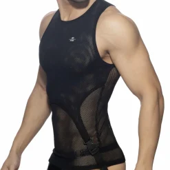 AD Fetish Tenues Sexy|Débardeurs-Débardeur Mesh Double Clip Noir