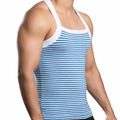 Andrew Christian Débardeurs-Débardeur Miami Cabana Boy Rayé Blanc - Bleu