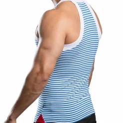 Andrew Christian Débardeurs-Débardeur Miami Cabana Boy Rayé Blanc - Bleu