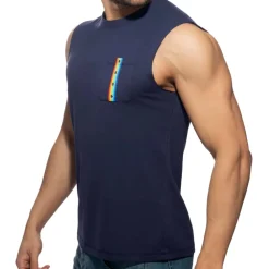 Addicted Débardeurs-Débardeur Rainbow Tape Bleu Marine