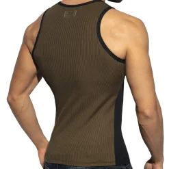 ES Collection Débardeurs-Débardeur Recycled Rib Bicolore Noir - Kaki