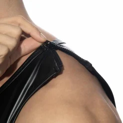 AD Fetish Tenues Sexy|Débardeurs-Débardeur Shoulder Zip Rub Noir