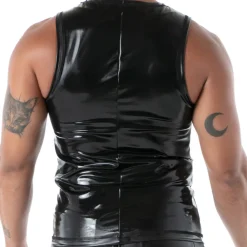 TOF Paris Tenues Sexy|Débardeurs-Débardeur Zippé en Latex Seconde Peau Noir
