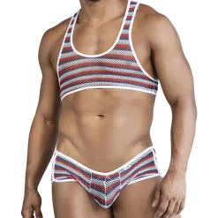 CandyMan Tenues Sexy-Ensemble Crop Top - Shorty à Rayures Colorées