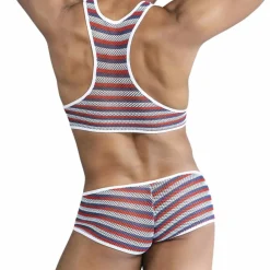 CandyMan Tenues Sexy-Ensemble Crop Top - Shorty à Rayures Colorées