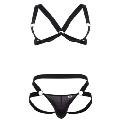 CandyMan Tenues Sexy-Ensemble Harnais Soutien-Gorge - Jock Strap Noir