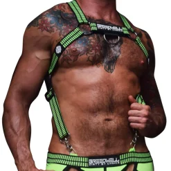 Breedwell Harnais-Harnais Body Hybred Noir - Vert Fluo