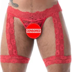 TOF Paris Jockstraps-Jock Chaps en Dentelle Fluide Rouge