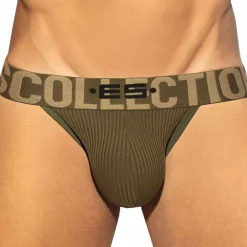 ES Collection Jockstraps-Jock Strap Bikini Recycled Rib Kaki